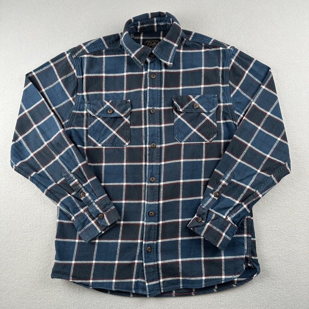 Jachs Mfg Heritage Flannel Men M Navy Blue Plaid Cotton Button Up Shirt‎ 1456650